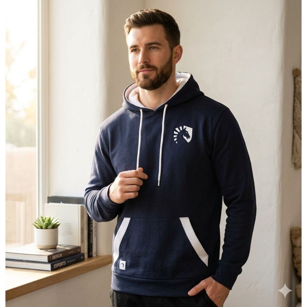 Team Liquid Hoodie Mens M Blue White Logo Heavyweight Organic Cotton